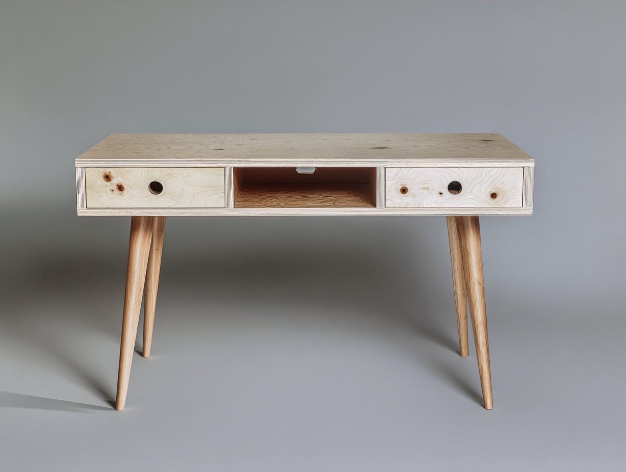 Bureau - Contreplaqué de pin-Bois massif - 118 x 50 x 76 cm - Bois naturel - Style scandinave