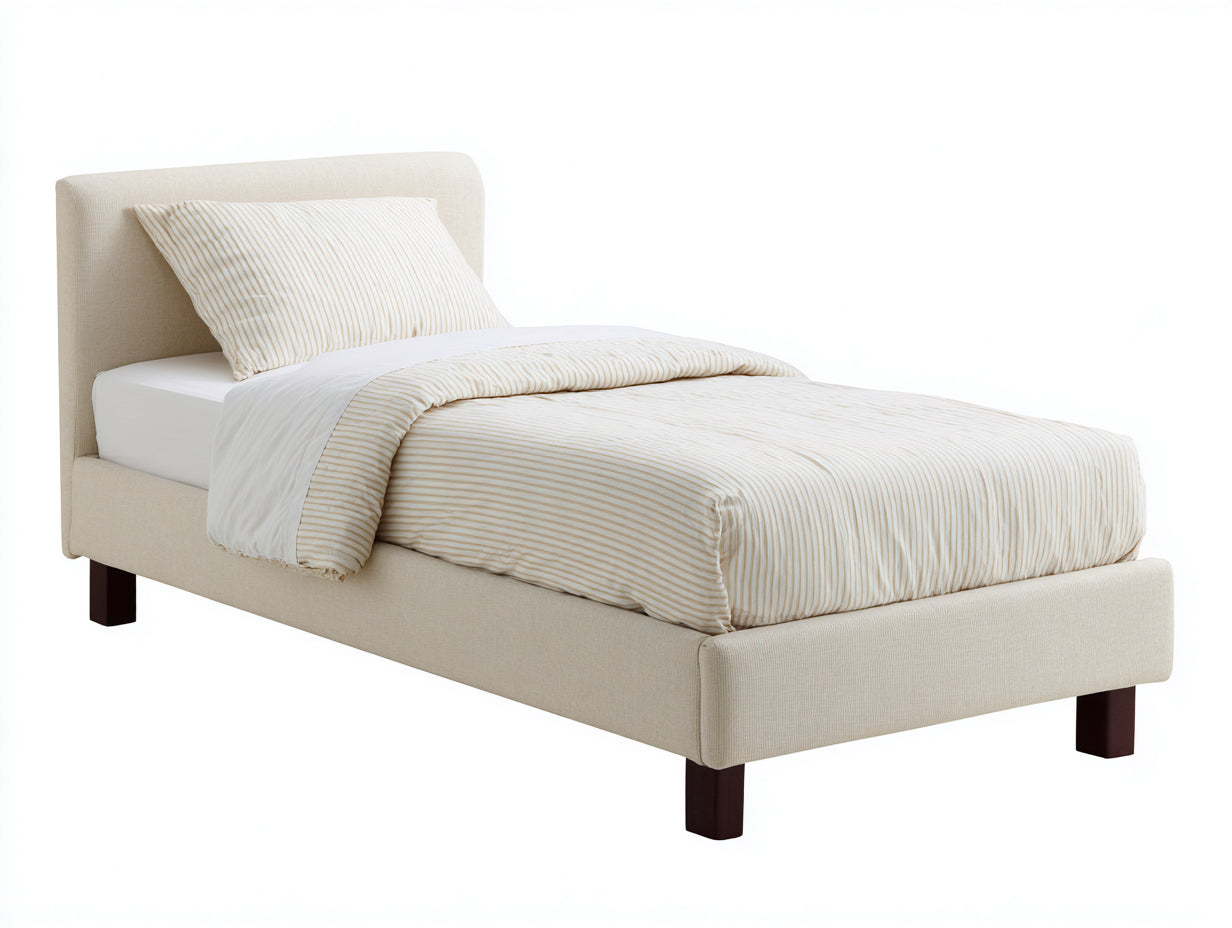 Lit simple - Tissu - Bois - 210 x 104 x 108 cm - Beige - Style moderne
