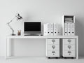 Bureau - Panneau de fibres de bois-Métal - 180 x 70 x 75 cm - Blanc - Style minimaliste avec caissons mobiles