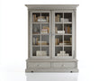 Bibliothèque - Bois-verre-métal - 116 x 44 x 193 cm - Gris perle-Blanc vieilli-Transparent-Argenté - Style classique patiné