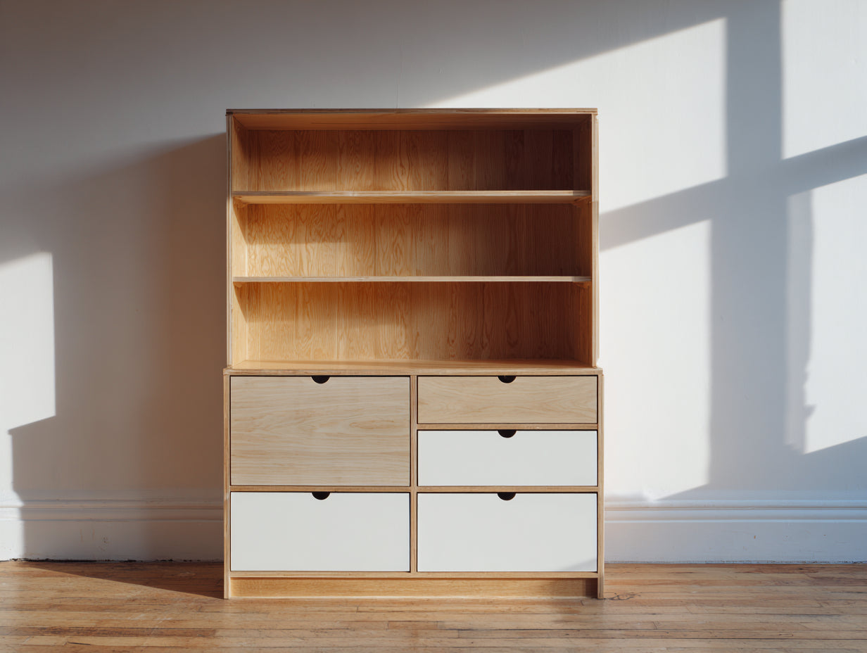 Bibliothèque - Bois - 103 x 39 x 176 cm - Bouleau clair-Blanc - Style scandinave moderne