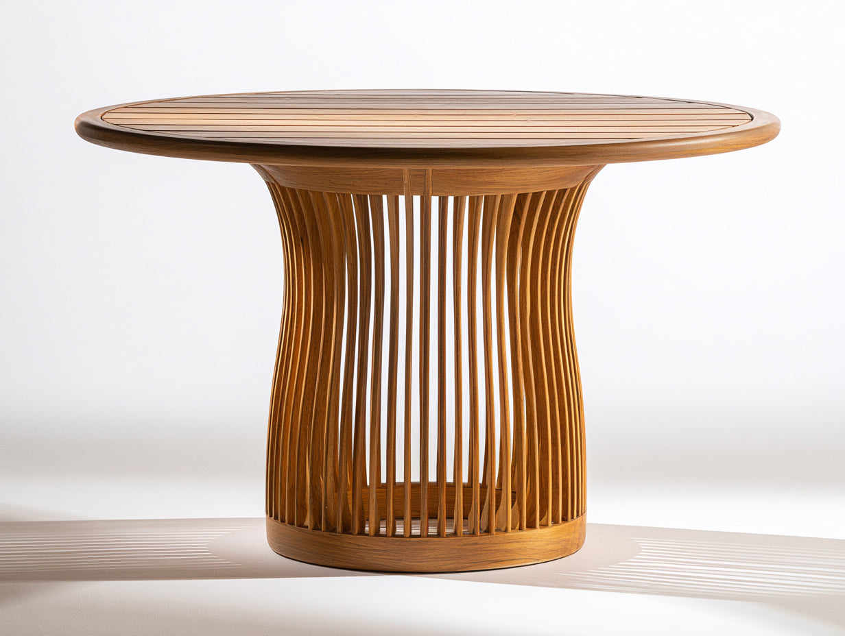 Table de jardin - Bois - 125 x 125 x 75 cm - Brun miel - Style sculptural