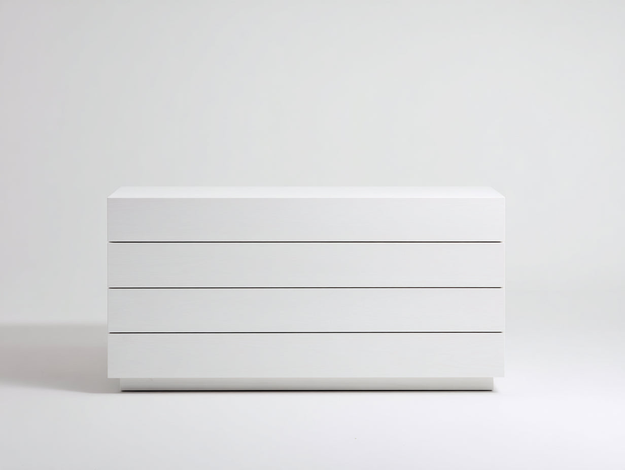 Commode - Bois d'ingénierie - 128 x 44 x 79 cm - Blanc - Style contemporain épuré