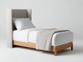 Lit simple - Bois-Tissu - 213 x 104 x 126 cm - Chêne naturel-Beige - Style contemporain