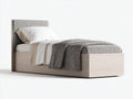 Lit simple - Bois-Tissu - 207 x 99 x 106 cm - Frêne clair-Gris - Style scandinave