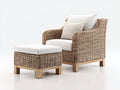 Fauteuil de jardin - Rotin-Tissu-Bois - 86x82x91 cm - Gris naturel-Blanc cassé - Style côtier